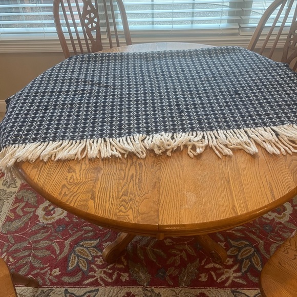 Tweedmill Vintage Vintage wool blanket throw navy & ivory Stadium throw - Picture 3 of 10